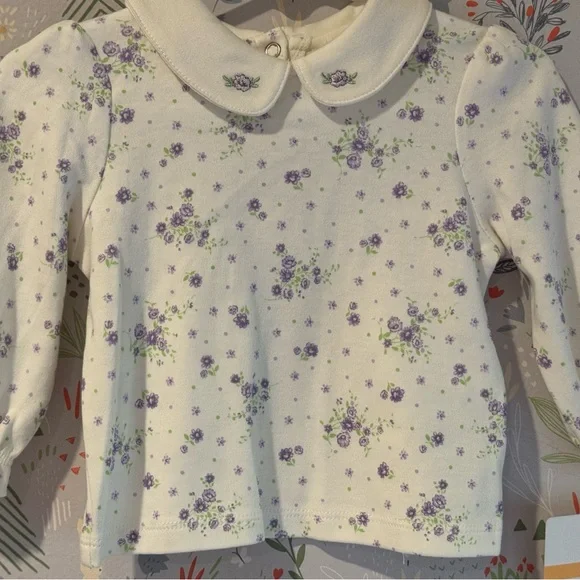 90s Little Me Lavender Peter Pan Collar Embroidered  Jumper Floral Blouse NWT - Picture 7 of 13